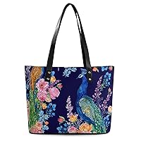 Womens Handbag Peacocks Birds And Flowers Leather Tote Bag Top Handle Satchel Bags For Lady