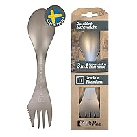 Light My Fire Titanium Spork Camping Spoon Fork Knife Combo Reusable Travel & Camping Utensils - Unbreakable Non-Toxic BPA Free Outdoor Backpacking Hiking Picnic Utensil, 1 Metal Spork