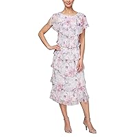 S.L. Fashions Women's Scoop Neck Ruffle Tiered Midi Special Occasion Dress (Petite and Regular Sizes)