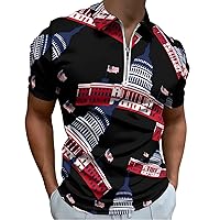 Washington, D.C USA Flag Men’s Polo Shirt Slim Fit Golf Shirts Casual Short Sleeve Work T Shirts