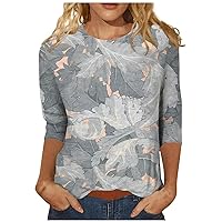 Women's 3/4 Sleeve Tops Spring Outfits Cute Print Graphic Tees Blouses Casual Plus Size Basic Tops