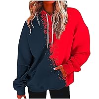 Oversized Sweatshirt for Women's Hooded Pullover Long Sleeve Color Block Sweatshirts Hoodie Clothes with Pockets