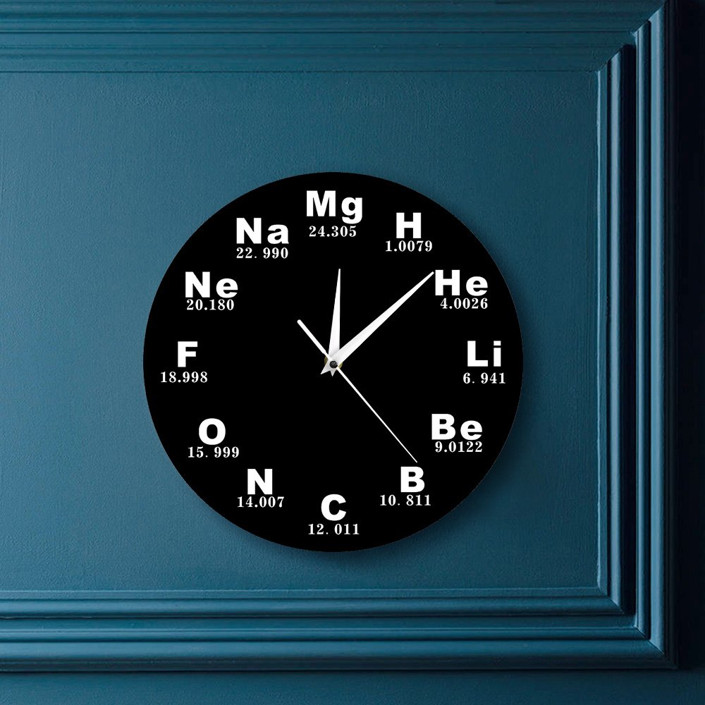 The Geeky Days Chemical Symbols Wall Clock Battery Operated Silent Quartz Chemical Elements Periodic Table Clock Biology Wall Art Novelty Watch Timepieces Science Teachers Gift