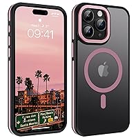 YINLAI Case for iPhone 15 Pro Max, Magnetic Case [Compatible with Magsafe] Supports Wireless Charging Slim Translucent Matte Men Women Shockproof Protective Back Phone Cover 6.7 Inch, Black/Pink