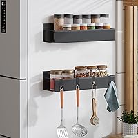 Fliverly 2 pack of Magnetic Spice Storage Rack, Organizer Shelf, Side Wall Refrigerator Storage for Spices, Works as Towel Holder with 4 Hooks, Organization for Home and Kitchen