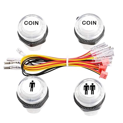 Easyget 4 Pcs/Lot 5V LED Illuminated Push Button 1P / 2P Player Start Buttons / 2X Coin Buttons for MAME / Jamma / Fighting Games / Arcade Video Games
