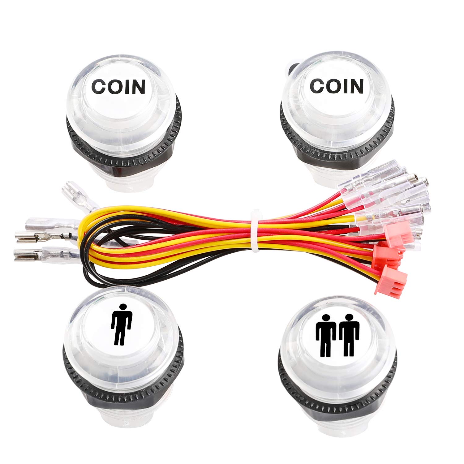 Easyget 4 Pcs/Lot 5V LED Illuminated Push Button 1P / 2P Player Start Buttons / 2X Coin Buttons for MAME / Jamma / Fighting Games / Arcade Video Games