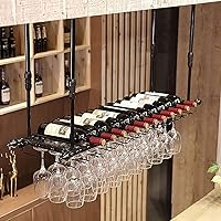 Wine Rack,Ceiling Wine Racks, Adjustable Height Wine Holder, Wine Bottle Holder Hanging Wine Glass Racks Goblet Stemware Shelf, Vintage Home Decor, Black/100Cm