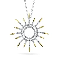 Bling Jewelry Summer Flaming Sunshine Two Tone Micro Pave CZ Starburst Celestial Sunburst Pendant Necklace Pin Brooch For Women 14K Gold & Silver Plated Brass