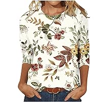 Dressy Tops for Women 2024 Casual, Trendy 3/4 Sleeve T Shirts Fashion Crewneck Printed Blouse Tshirt Loose Comfy Tees