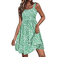 Flower Dresses for Women 2024, Womens Casual Square Neck with Pockets Cute Sleeveless High Waisted Dress, S, XXL