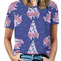 Pizza with Aliens, UFO Women's Print Shirt Summer Tops Short Sleeve Crewneck Graphic T-Shirt Blouses Tunic