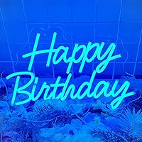 LED Happy Birthday Neon Sign Ice Blue Dimmable, Neon Happy Birthday Light Up Sign for Backdrop Decor with Timing Remote Control, Birthday Gifts