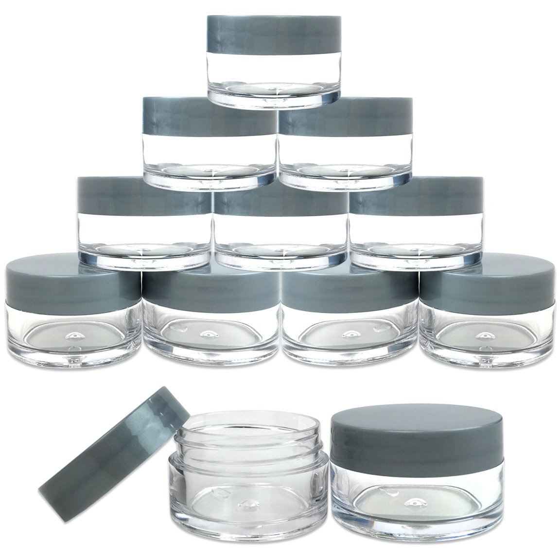 Beauticom 12 Pieces 20G/20ML Round Clear Jars with Gray Lids for Herbs, Spices, Loose Leaf Teas, Coffee and Other Foods - BPA Free