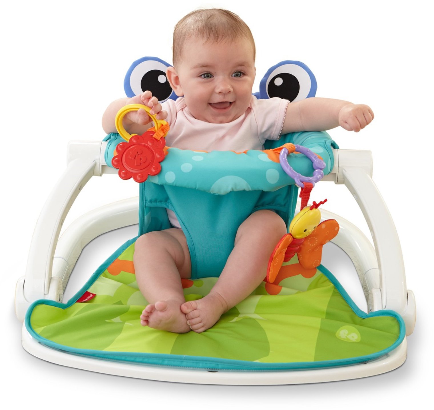 Fisher-Price Portable Baby Chair Sit-Me-Up Floor Seat with BPA-Free Teether and Crinkle -Toy, Froggy Seat Pad