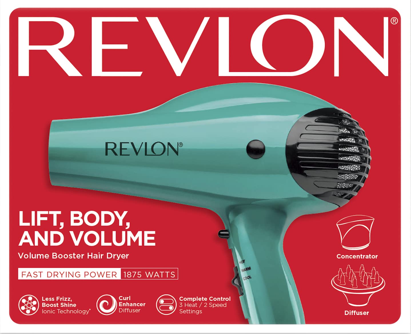 Mua Revlon Volume Booster Hair Dryer | 1875W for Voluminous Lift and Body,  (Green) trên Amazon Mỹ chính hãng 2023 | Fado