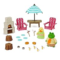 Lil Woodzeez – Toy Backyard Furniture Playhouse – Miniature Fire Pit & Chairs Dollhouse Playset – 2 Posable Figures Included – Kids 3 Years +
