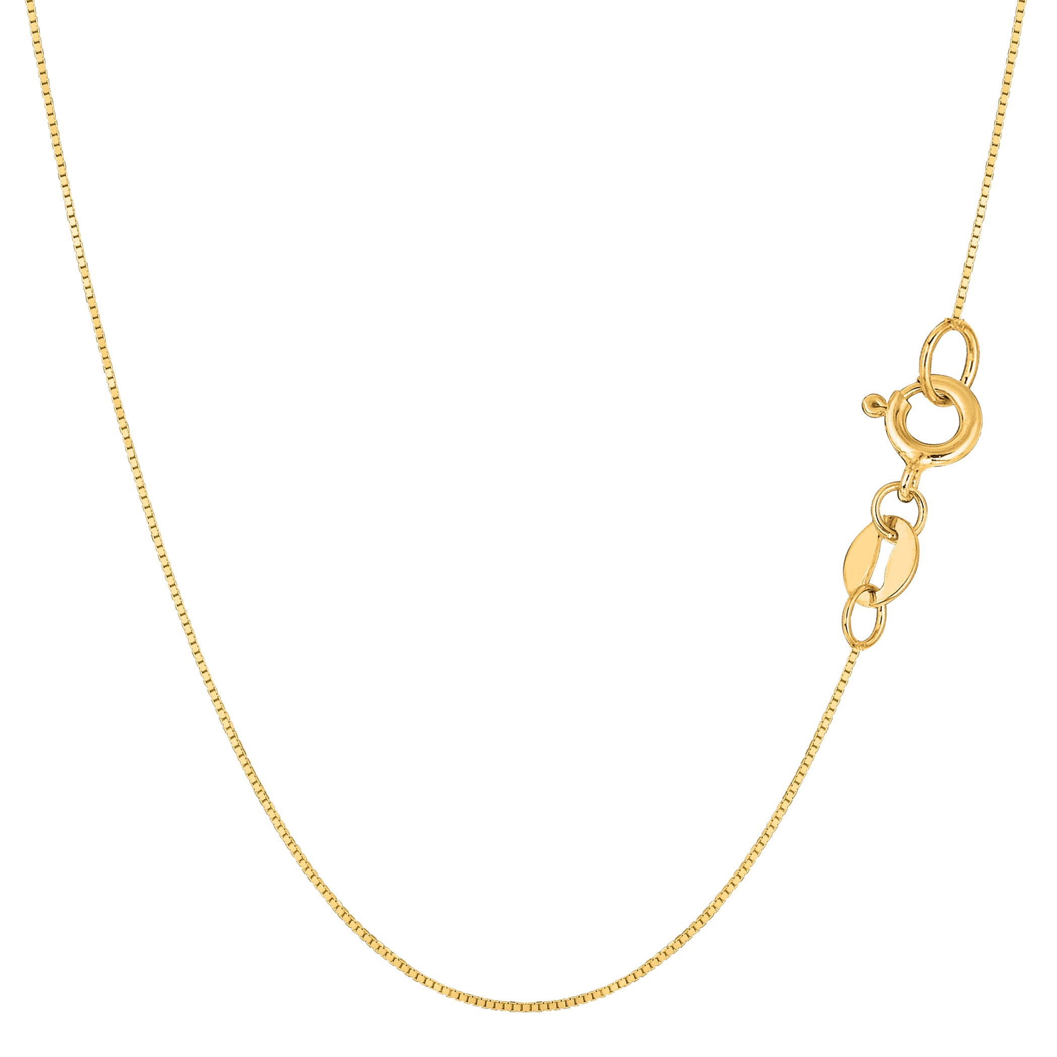14k Real Solid Gold Mirror Box Chain Necklace, 0.6mm (24 Inches, Yellow Gold)