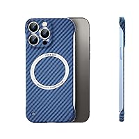 2022 New Carbon Fiber Texture Frameless for Magnetic Charging Phone Case, Carbon Fiber Half-Pack Phone Case for iPhone 11/12/13 Pro Max (Blue,for iPhone 13 Pro Max)