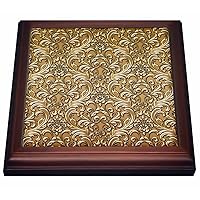 3dRose Burnished Gold Large Flourish Metal Effect Pattern Trivet with Ceramic Tile, 8