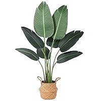 Artificial Plants 4FT Artificial Bird of Paradise Plant in Pot, Tall Fake Tree with Woven Basket, Realistic Faux Palm Tree 8 Trunks Silk Plants for Modern Home Décor Indoor Outdoor Office