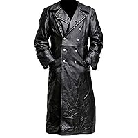 Spazeup German Classic Officer ww2 Military Uniform Black Leather Trench Coat officer genuine leather black trench coat