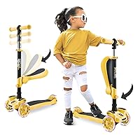 Hurtle 3 Wheeled Scooter for Kids - 2-in-1 Sit/Stand Child Toddlers Toy Kick Scooters w/ Flip-out Seat, Adjustable Height, Wide Deck, Flashing Wheel Lights, For Boys/Girls 1 Year Old+