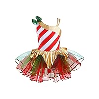 TiaoBug Kids Girls Christmas Dance Costumes Camisole Ballet Dance Figure Ice Skating Dress Candy Cane Striped Dress