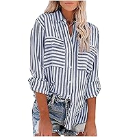 Striped Cardigan Tee Shirts for Women Winter Fall High Neck Linen Loose Fit Long Tee Shirt Tops Women 2024 Trendy