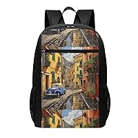 Italian Street Print Simple Sports Backpack, Unisex Lightweight Casual Backpack, 17 Inches