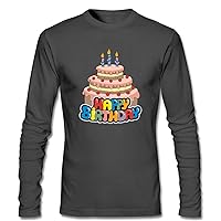 Men's Happy Birthday Nice Cake Long Sleeve T Shirt Cotton dark grey M