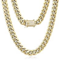 Mens Miami Cuban Link Bracelet Solid 14k Gold Over Stainless Steel Chain 12mm 