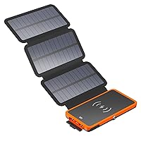 Hiluckey Power Bank Wireless Charger 10000mAh Built in 3 Solar Panels Three Outputs 15W Fast Charging Solar Charger for iPhone 15/15 Plus/15 Pro/15 Pro Max, iPhone 14/13 Series, Samsung Galaxy