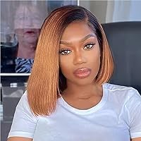 Short Straight Ombre Honey Blonde 1B/30 Bob Wig Human Hair 13x4 HD Lace Front Bob Wigs for Black Women Human Hair Pre Plucked Wear and Go Glueless,Ombre Light Brown Colored T1B/30 12 Inch
