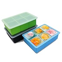 Large Square Ice Cube Trays for Freezer with Lid-6 Silicone Ice Tray Ice Cube Mold Ice Pick Ice Maker,Easy-Release Reusable Ice Cube in Ice Packs,Popsicles Molds,Ice Bucket or Iced Coffee Cup for Bar