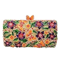Boutique De FGG Flowers & Butterfly Women Crystal Clutch Evening Bag Wedding Party Rhinestone Handbags