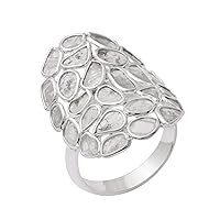 2.10 CTW Natural Diamond Polki Cluster Ring 925 Sterling Silver Platinum Plated Slice Diamond Jewelry