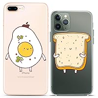 Matching Couple Cases Compatible for iPhone 15 14 13 12 11 Pro Max Mini Xs 6s 8 Plus 7 Xr 10 SE 5 Egg Kawaii Toast Clear Adorable Funny Gift Best Friend Anniversary Girl BFF Silicone Cover Food