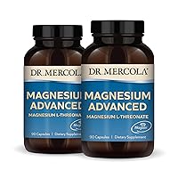 Dr. Mercola Magnesium Advanced, 2-Pack (90 Capsules Each), Dietary Supplement, Magnesium L-Threonate, Non-GMO