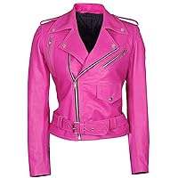 Womens Hot Pink Motorcycle Leather Jacket - Pink Ladies Short Biker Jacket