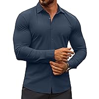 COOFANDY Men's Muscle Fit Dress Shirts Stretch Wrinkle-Free Long Sleeve Casual Button Down Shirts