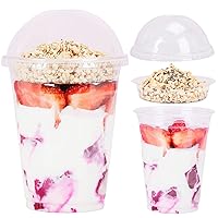 16 oz Clear Plastic Parfait Cups with Insert 4oz & Dome Lids No Hole - (50 Sets) Yogurt Fruit Parfait Cups for Dips and Veggies, Take Away Breakfast and Snacks. No Leaking