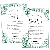 50 Thank You Place Cards - Greenery Watercolor Wedding, Rehearsal Dinner Thank You Table Sign - Menu Place Setting Card Notes, Wedding Table Decorations. 4 x 6 Inch
