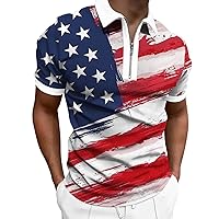 4th of July Patriotic Polo Shirt for Men Men's American Flag Short Sleeve Polo Shirt Fashion Leisure Seaside Beach