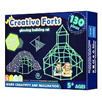 130 Pcs Glow in The Dark Fort Building Kit for Kids - Creative Indoor & Outdoor Play Tent and Tunnel Toys for 5-10 Year Old Boys & Girls - STEM Building Toy Gifts