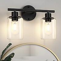 Licperron 2-Light Bathroom Vanity Light Fixtures, Modern Black Bathroom Vanity Lights Over Mirror with Clear Glass Shade, Industrial Wall Mounted Sconces Lighting for Bedroom Hallway