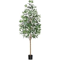 Artificial Ficus Tree, 6FT Fake Tree with Natural Wood Trunk, Fluffy Faux Tree, Fake Silk Plant for Home Decor Indoor Office Porch, Set of 1