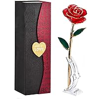 Gold Rose 24K Plated Gold Dipped Rose, Forever Preserved Red Rose Flowers with Stand,Romantic Gift for Valentine's Day and Anniversary, Best Gifts for Her, Wife,Girlfriend, Mothers Day,Birthday