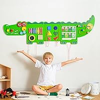 Crocodile Sensory Toys Activity Wall Panels, Educational Montessori Busy Board for Toddlers, Activity Cube - Sensory Wall, Wooden Learning Toys, Interactive Toys-Green