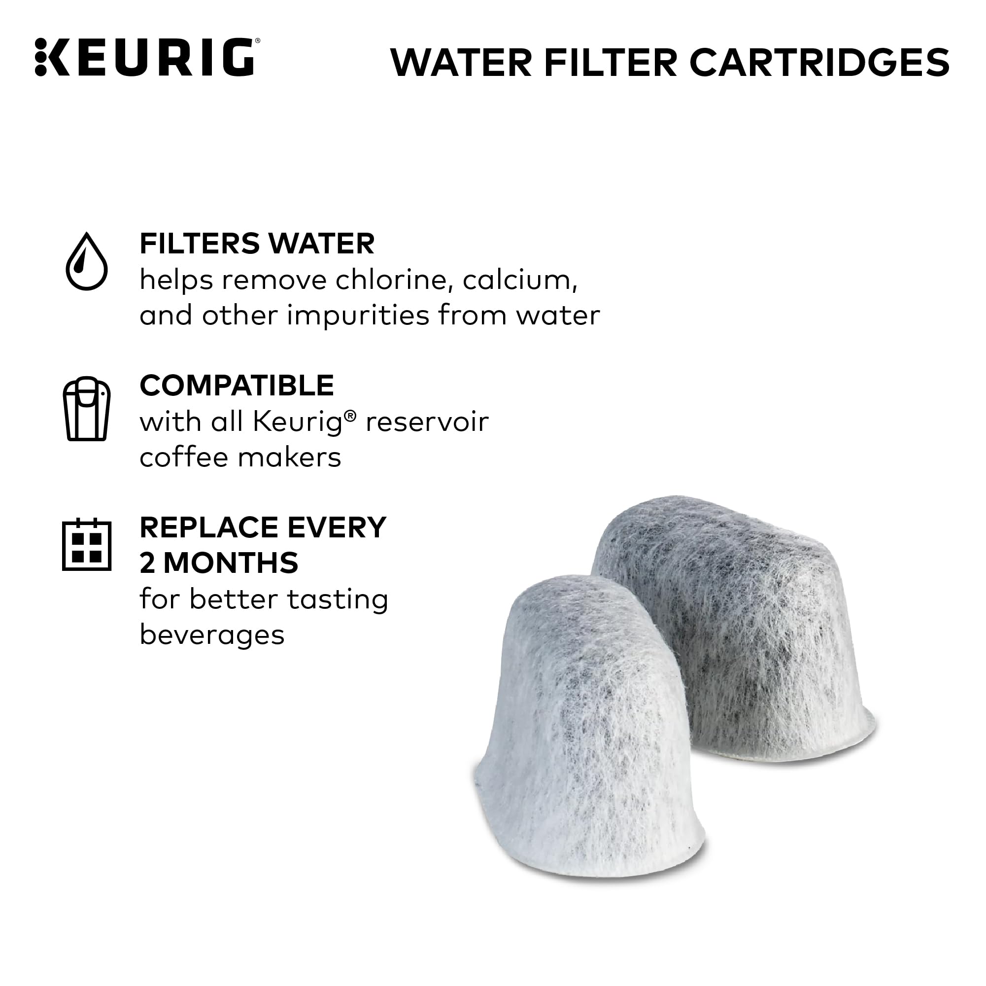 Keurig Water Filter Refill Cartridges, Replacement Water Filter Cartridges, Compatible with 2.0 K-Cup Pod Coffee Makers, 2 Count